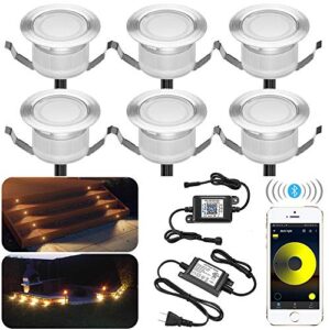 LED Deck Lights Kit Bluetooth Controlled, Sumaote 6 pcs Φ1.77" Low Voltage Recessed Deck Lighting Outdoor Waterproof Garden Landscape Soffit Stair Steps Warm White LED Lighting