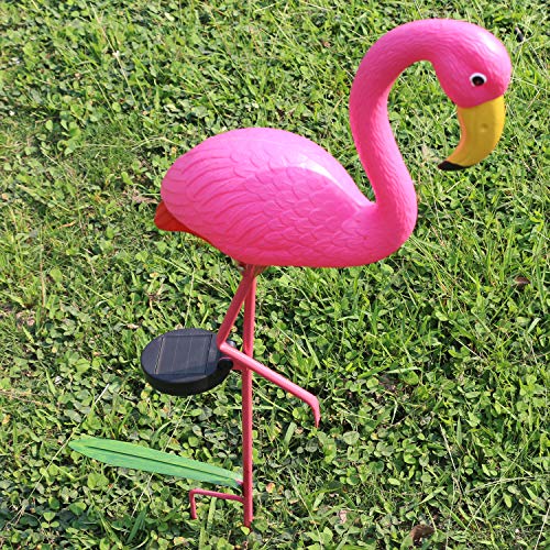 W-DIAN Pink Flamingo Solar Lights Outdoor Pathway Metal Yard Art Plastic Patio Path Lawn Garden Outside Post Lighting 1 Pack Flamingo Gifts
