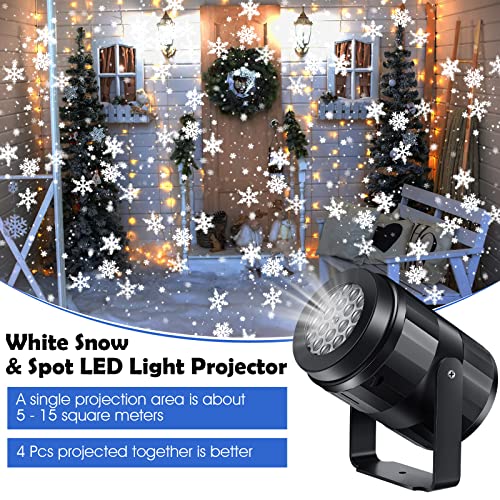 4 Pcs Christmas Snowflake Projector Lights LED Snowfall Projectors Waterproof Xmas Projector Lights White Indoor Holiday Projector Lamp for Xmas Home Wedding Party Garden Landscape Decorations