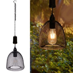 battery operated hanging light -retro decor lamp black metal mesh lampedison bulb lightswith 6 hours timeroutdoor pendant chandelier lantern great for gazebo garden patio living room indoors