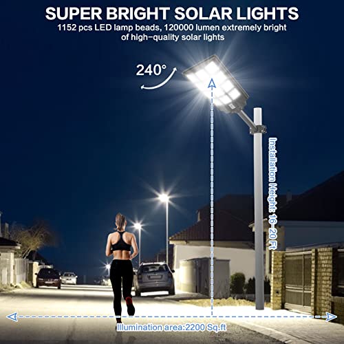 VOOJOY 1600W Solar Street Lights Outdoor 120000 Lumens Dusk to Dawn Motion Sensor Solar Light Solar Flood Lights with Remote Control Arm Bracket for Garden,Yard, Path