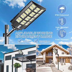 VOOJOY 1600W Solar Street Lights Outdoor 120000 Lumens Dusk to Dawn Motion Sensor Solar Light Solar Flood Lights with Remote Control Arm Bracket for Garden,Yard, Path