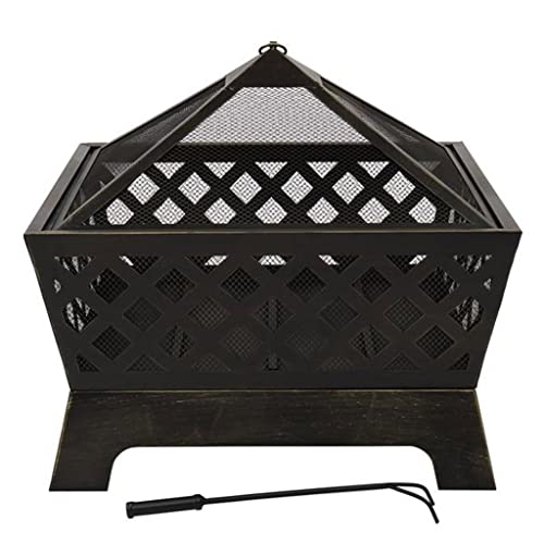 LDCHNH Fire Pit Garden Fire Pits with Heat-Resistant Coating Iron Tabletop Outdoor Wood Burning with Spark Screen Cover and Poker