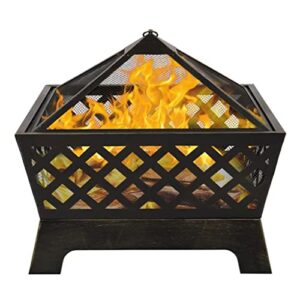 LDCHNH Fire Pit Garden Fire Pits with Heat-Resistant Coating Iron Tabletop Outdoor Wood Burning with Spark Screen Cover and Poker