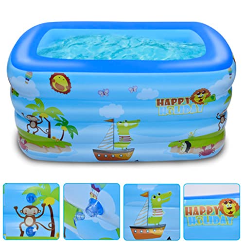 Small Inflatable Swimming Pool Blow Up Pool with 4 Separate Air Chambers Garden Backyard Rectangle Kids Pool,47" W*35" D*13" H