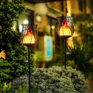 Hapjoy Torch Solar Garden Lights Outsides 2 Pack Pathyway Solar Stakes Flame Lanterns Outdoor Waterproof Garden Decor LED Flickering Light Decorations for Yard, Patio or Lawn