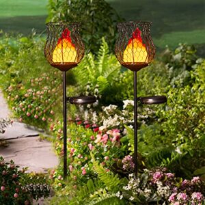 Hapjoy Torch Solar Garden Lights Outsides 2 Pack Pathyway Solar Stakes Flame Lanterns Outdoor Waterproof Garden Decor LED Flickering Light Decorations for Yard, Patio or Lawn