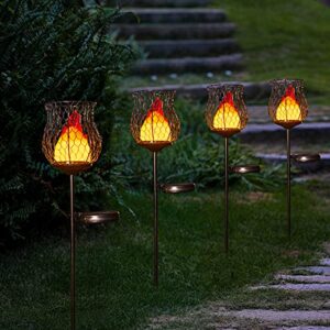 Hapjoy Torch Solar Garden Lights Outsides 2 Pack Pathyway Solar Stakes Flame Lanterns Outdoor Waterproof Garden Decor LED Flickering Light Decorations for Yard, Patio or Lawn