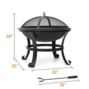 LDCHNH 22inch BBQ Grill Outdoor Wood Burning Fire Pit Stove Garden Patio Wood Log Barbecue Grill Cooking Tools Outdoor Camping