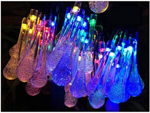 lemontec 2-pack solar string lights 20 feet 30 led water drop solar fairy waterproof lights for garden, patio, yard, home, parties, multi color