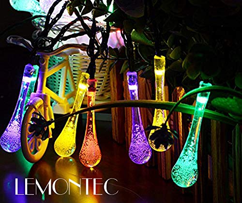 Lemontec 2-Pack Solar String Lights 20 Feet 30 LED Water Drop Solar Fairy Waterproof Lights for Garden, Patio, Yard, Home, Parties, Multi Color