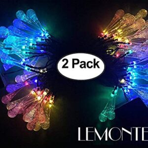 Lemontec 2-Pack Solar String Lights 20 Feet 30 LED Water Drop Solar Fairy Waterproof Lights for Garden, Patio, Yard, Home, Parties, Multi Color