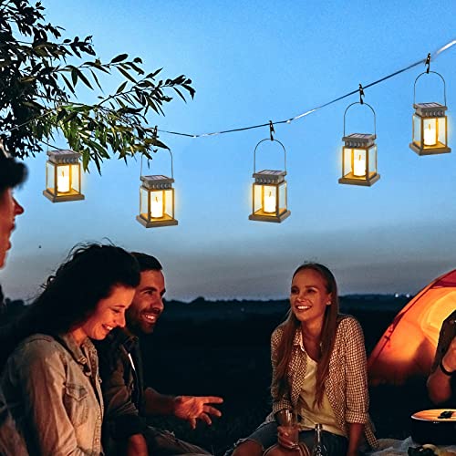 12 Pcs Garden Hanging Candle Lights Hanging Solar Lanterns Outdoor Garden Solar Candle Lanterns Solar Waterproof Decorative Candle Lantern with Stakes Candle Effect Light for Garden Patio Warm White