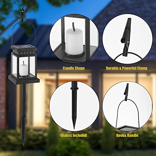 12 Pcs Garden Hanging Candle Lights Hanging Solar Lanterns Outdoor Garden Solar Candle Lanterns Solar Waterproof Decorative Candle Lantern with Stakes Candle Effect Light for Garden Patio Warm White