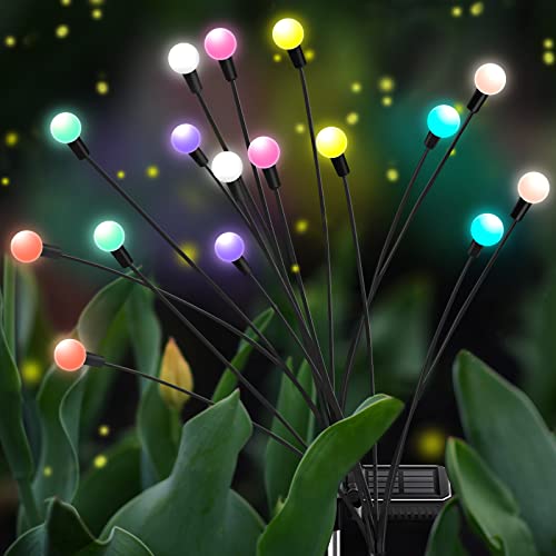 GARPER Solar Garden Lights – High Flexibility Starburst Swaying Lights - Upgraded 2 Modes Solar Lights Outdoor Waterproof, Color Changing Solar Firefly Lights for Yard Pathway Patio Garden Decoration