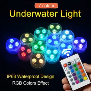 EMVANV Submersible Led Lights, Mini Underwater Light 3 LED RGB Tea Lights Candles, Hot Tub Pond Lights with Remote for Fountain Aquariums Vase Garden Party(6pcs)