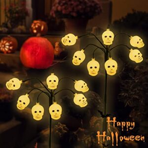 Elnsivo 14 LED Halloween Light Up Skeleton Skull Garden Stake Lights,2 Pack 8 Lighting Modes Outdoor Halloween Pathway Lights Lighted Skull Stake for Yard Lawn Outside Haunted House Party Decor