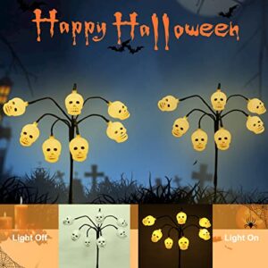 Elnsivo 14 LED Halloween Light Up Skeleton Skull Garden Stake Lights,2 Pack 8 Lighting Modes Outdoor Halloween Pathway Lights Lighted Skull Stake for Yard Lawn Outside Haunted House Party Decor