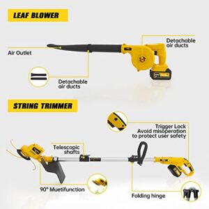 2 in 1 Brushless Electric Weed Wacker & Leaf Blower, 2PCS 21V 3.0Ah Batteries with Fast Charger, IMOUMLIVE Cordless String Trimmer, 3 Types of Blades, 90° Adjustable Head, Cutter for Lawn,Yard Garden