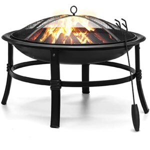 26” fire pit wood burning fire pit outdoor fire pits steel bbq grill firepit bowl with mesh spark screen cover log grate wood fire poker for camping picnic garden backyard bonfire patio beaches