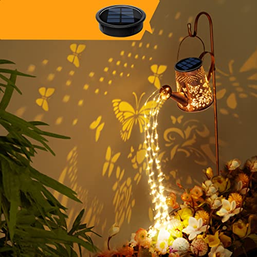 Qudamah Solar Watering Wan with Lights Waterproof Hanging Lantern Outdoor Garden Decorations LED Lights Butterfly Lights for Yard Patio Lawn Christmas Birthday Wedding Day , Upgraded Solar Panel