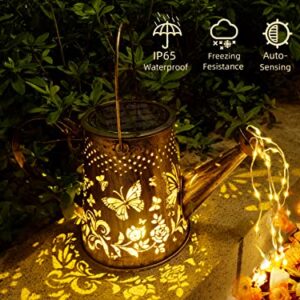 Qudamah Solar Watering Wan with Lights Waterproof Hanging Lantern Outdoor Garden Decorations LED Lights Butterfly Lights for Yard Patio Lawn Christmas Birthday Wedding Day , Upgraded Solar Panel