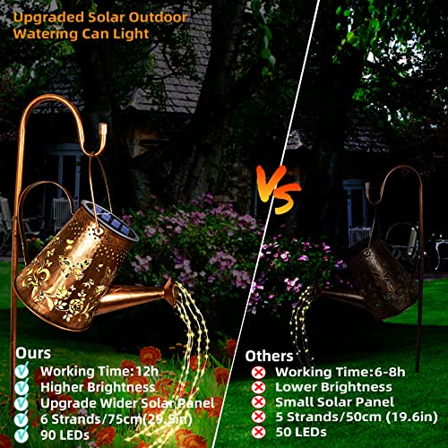 Qudamah Solar Watering Wan with Lights Waterproof Hanging Lantern Outdoor Garden Decorations LED Lights Butterfly Lights for Yard Patio Lawn Christmas Birthday Wedding Day , Upgraded Solar Panel