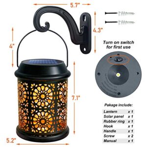 DenicMic Solar Lantern Outdoor Solar Lights Outdoor Hanging Solar Lantern with Handle & Hook Waterproof, 25 Lumen Warm White LED Metal Decorative for Garden, Patio, Porch,Yard, Walkway,1Pack (Black)