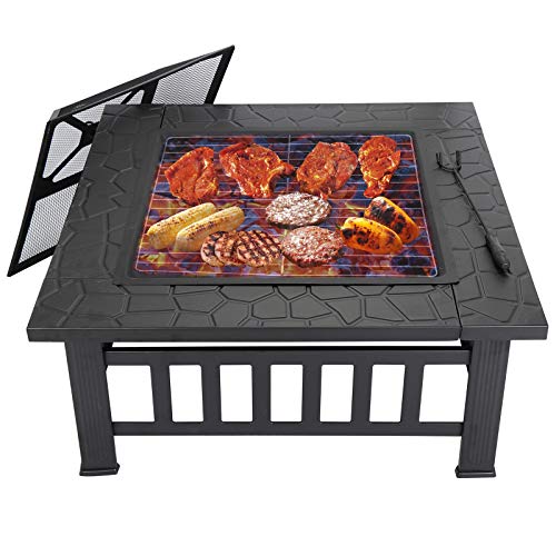 32" Square Metal Fire Pit Outdoor Patio Garden Backyard Stove Firepit Brazier