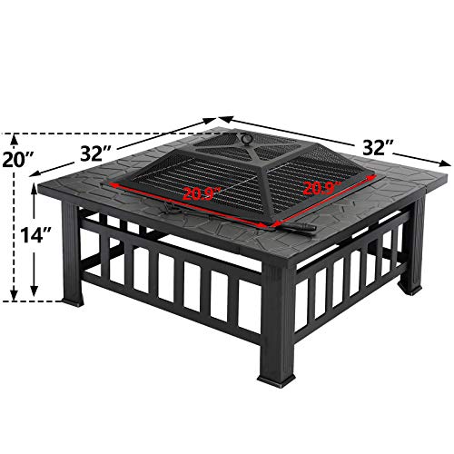 32" Square Metal Fire Pit Outdoor Patio Garden Backyard Stove Firepit Brazier