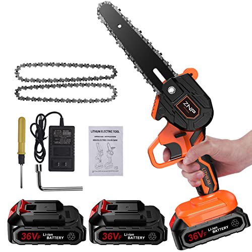 ZNP Mini Chainsaw Brushless 6 Inch, Cordless Mini Chainsaw Battery Powered with 2 Battery, Electric Chainsaw with Security Lock, Handheld Small Chain Saw for Tree Pruning, Gardening, Wood Cutting