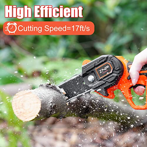 ZNP Mini Chainsaw Brushless 6 Inch, Cordless Mini Chainsaw Battery Powered with 2 Battery, Electric Chainsaw with Security Lock, Handheld Small Chain Saw for Tree Pruning, Gardening, Wood Cutting