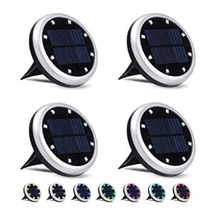 solar ground lights multi-colored, solar disk lights waterproof outdoor with 8 led for outdoor path way yard walkway garden decoration ((multi-colored, 4p