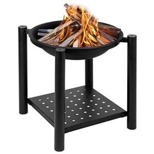 22″ fire pit,outdoor wood burning heavy duty steel grill firepit bowl with mesh spark screen cover log grate for camping picnic bonfire patio backyard garden beaches park