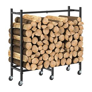 2.6ft outdoor indoor firewood rack holder for fireplace wood storage, firewood holder with wheels, heavy duty logs stand stacker holder for fireplace metal lumber storage carrier organizer