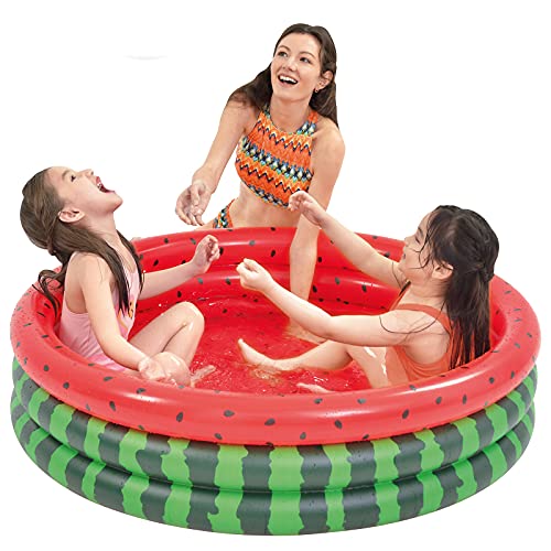 47" x 47" x 12" Inflatable Kiddie Pools 3 Ring Watermelon Plastic Paddling Pool Baby Swimming Pool for Toddler Backyard Garden Outdoor Blow Up Wading Pools Childrens Pools Pit Ball Pool