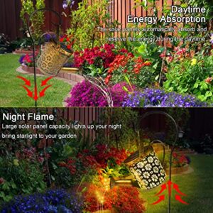 Solar Watering Can Lights Outdoor, Fairy Garden Lights, Hanging Solar Lights Metal Waterproof for Table, Patio, Yard Pathway, Outdoor Decorations with Hollow-Out Flower Design (with Hook and Stand)