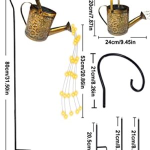 Solar Watering Can Lights Outdoor, Fairy Garden Lights, Hanging Solar Lights Metal Waterproof for Table, Patio, Yard Pathway, Outdoor Decorations with Hollow-Out Flower Design (with Hook and Stand)