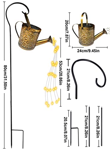 Solar Watering Can Lights Outdoor, Fairy Garden Lights, Hanging Solar Lights Metal Waterproof for Table, Patio, Yard Pathway, Outdoor Decorations with Hollow-Out Flower Design (with Hook and Stand)