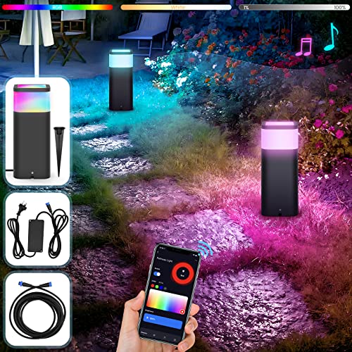 YARBO 12W Smart Low Voltage Landscape Lights(Base Kit)with 120W Transformer,APP Control Landscape Lighting,Color Changing RGBW Bollard Pathway Lights(ETL Listed),Work with Alexa (Required SML Gateway)