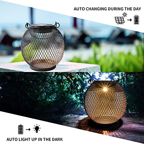 Solar Lantern - Hanging Solar Lights Outdoor Waterproof, Mesh Metal Lantern Decorative Solar Powered Patio Decor for Garden Yard Backyard Porch Table Pathway Tree Lighting, Warm White, 2 Pack