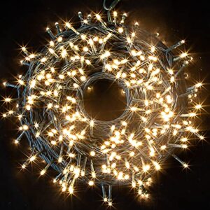 141.4 ft 400 count christmas warm white led string lights, led string lights green wire with f5 bulbs for indoor and outdoor home, lawn, and tree garden