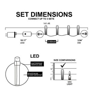 141.4 FT 400 Count Christmas Warm White LED String Lights, LED String Lights Green Wire with F5 Bulbs for Indoor and Outdoor Home, Lawn, and Tree Garden