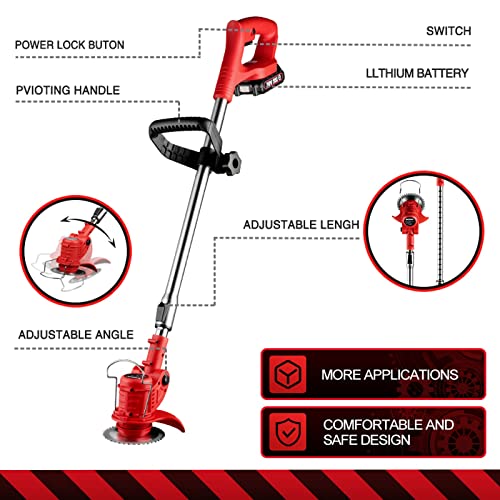 FNAYA Cordless String Trimmer, Adjustable Length Telescopic 20V Cordless Lawn Mower 45°/ 60° Angle Adjustment Electric Grass Trimmer Pruning Garden Tools (Size : 20V 1 Battery(2.0AH))