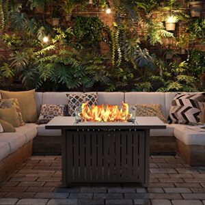 greesum 43 inch outdoor gas fire pit table, 50,000 btu steel propane firepit with wind guard and blue glass rock, add warmth and ambience to parties on patio garden backyard, black