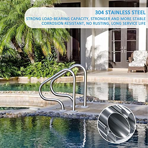 Stainless Steel Pool Handrail, 1PCS Swimming Pool Stair Rail, Ergonomics Curved Design, Rated 250kg Load Capacity for Garden Backyard Water Parks