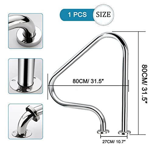 Stainless Steel Pool Handrail, 1PCS Swimming Pool Stair Rail, Ergonomics Curved Design, Rated 250kg Load Capacity for Garden Backyard Water Parks