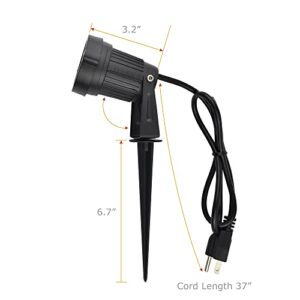 J.LUMI GSS6005 LED Spotlight 5W, 120V AC Line Voltage, 3000K Warm, Metal Construction with Ground Stake, Landscape Spot Light, Outdoor and Indoor Use, 3-ft Cord with Plug, Black (Pack of 2)