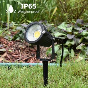 J.LUMI GSS6005 LED Spotlight 5W, 120V AC Line Voltage, 3000K Warm, Metal Construction with Ground Stake, Landscape Spot Light, Outdoor and Indoor Use, 3-ft Cord with Plug, Black (Pack of 2)