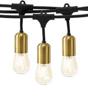 brightech glow led string lights – 48 ft commercial grade patio lights with beautiful brass accents – outdoor waterproof globe porch string lights for outside, backyard, gardens – 15 2w led bulbs
